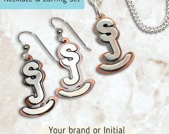Cattle Brand Jewelry Set Brand Necklace Earring Set Cattle brand cowgirl jewelry custom personalized necklace gift cowgirl Western set