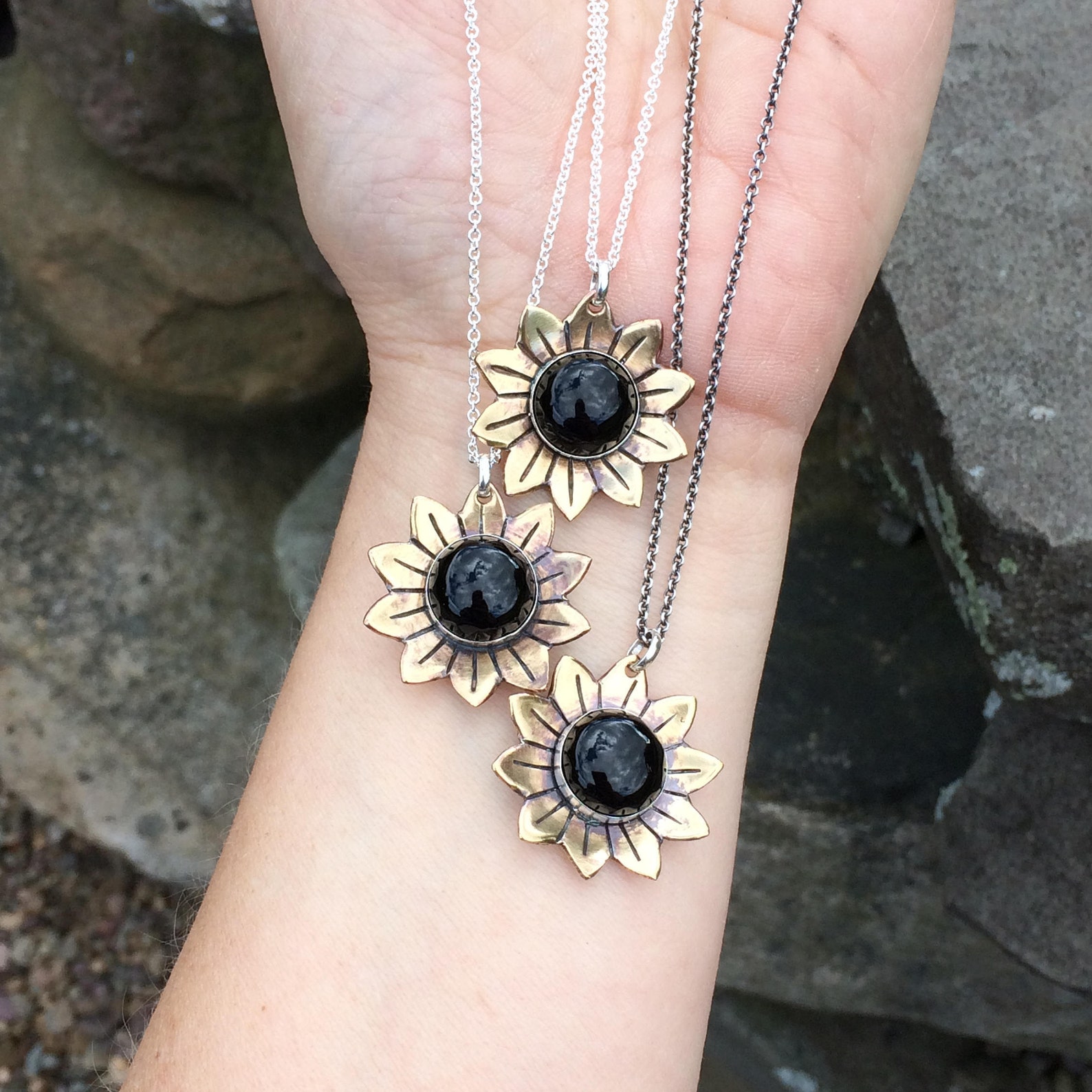 Sunflower Necklace Gold Mixed Metal Sunflower Jewelry Etsy