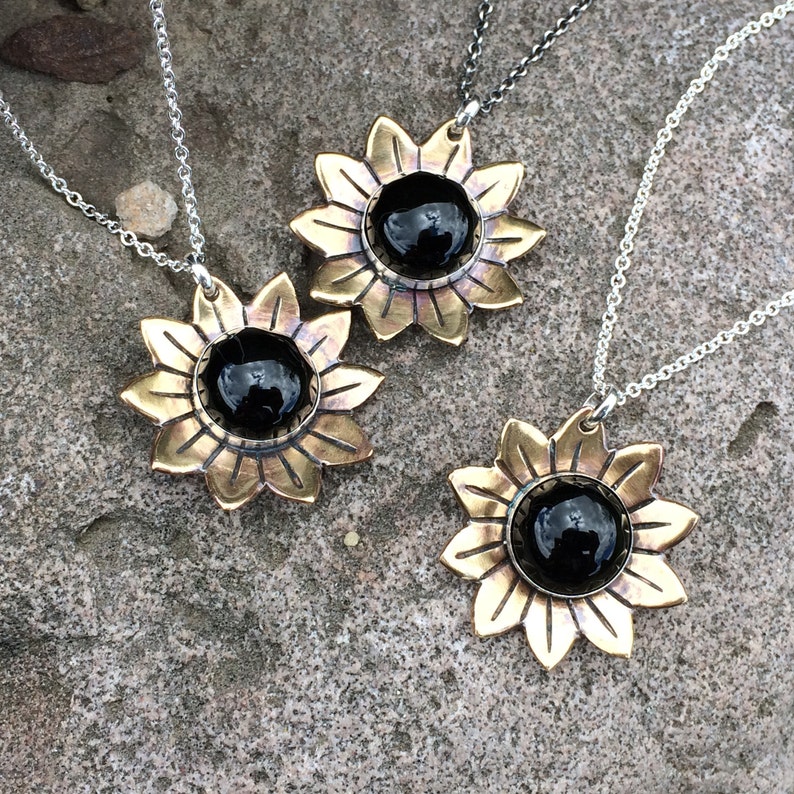 Sunflower Necklace Gold Mixed Metal Sunflower Jewelry Etsy