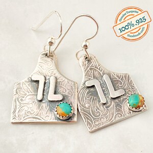 Personalized Cow Tag Earrings Sterling Silver Initial Cow Tag Earrings Custom Letter Earrings Gift for Cowgirl Bride Gift Rodeo Jewelry