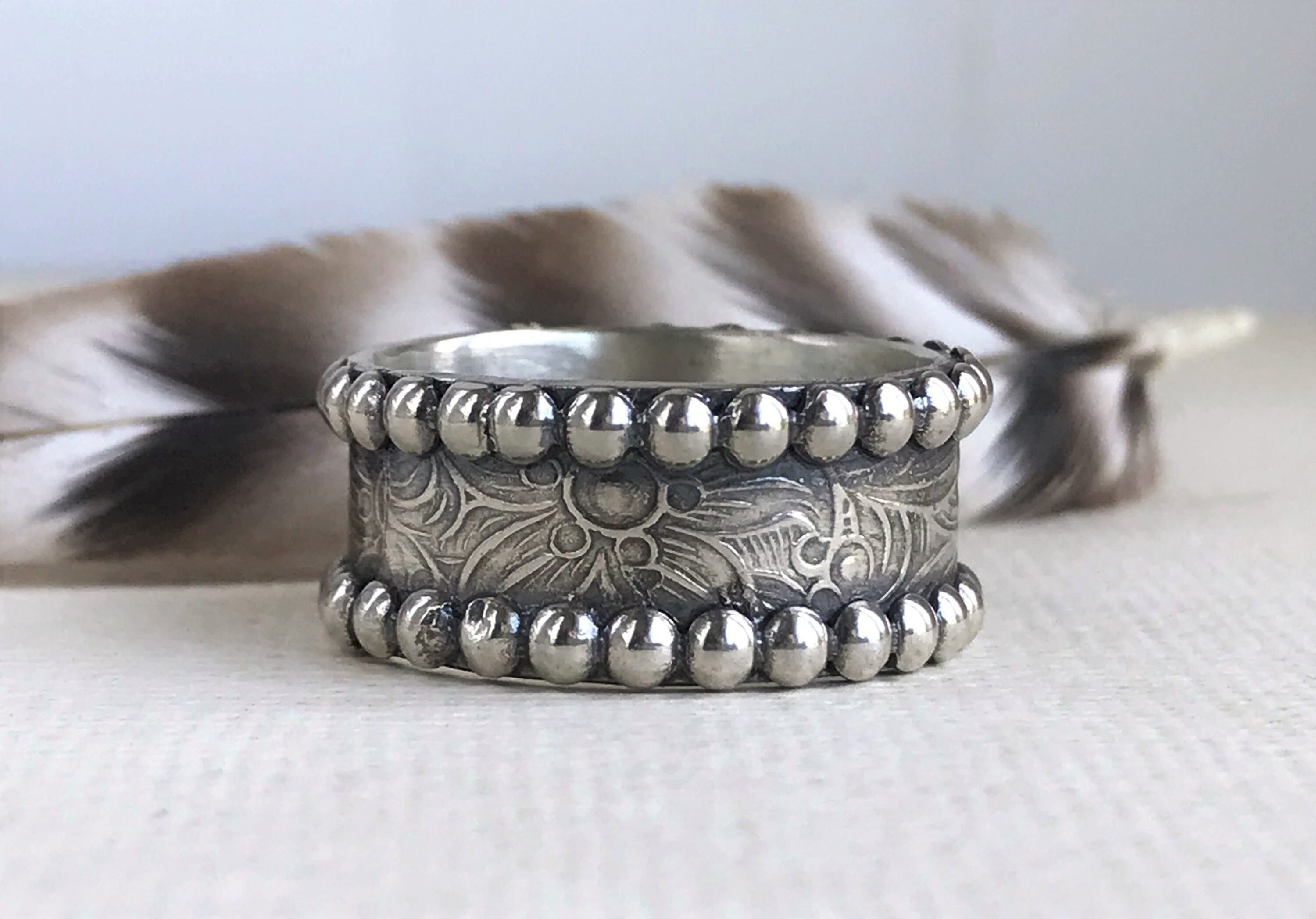 Ready to ship Sterling Silver Western Ring for Him Floral Etsy