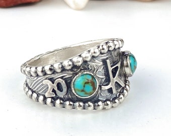 Ranch Brand Class Ring - Sterling silver - Western Ring - Unisex - Turquoise Brand Ring - Turquoise jewelry