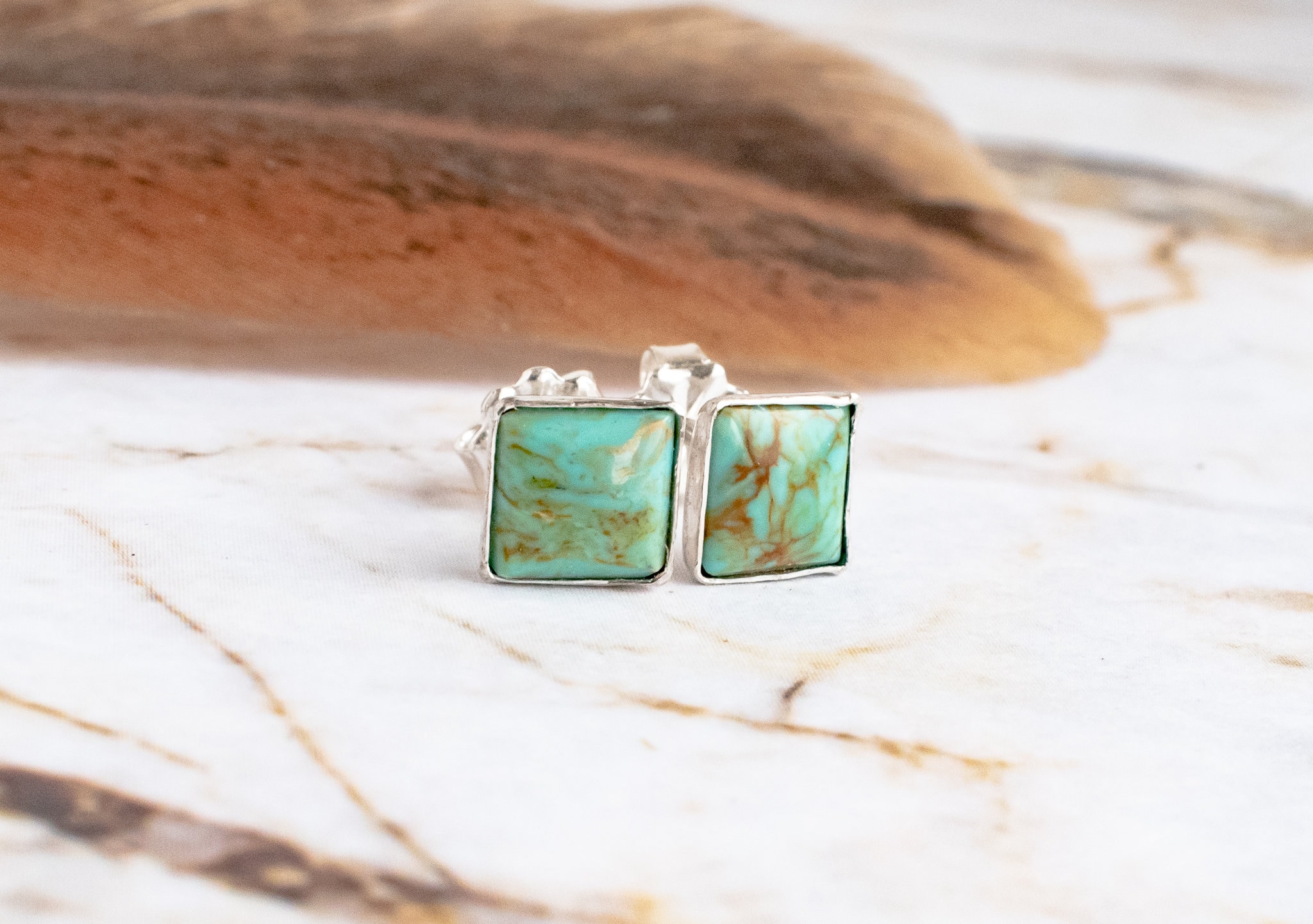 Square Turquoise Stud Earrings Sterling Silver Stud Earrings Etsy