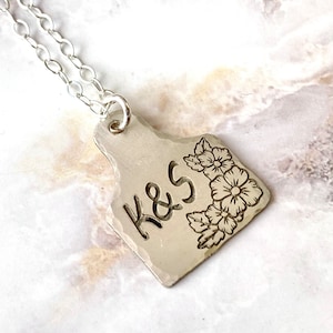 Floral Cow Tag Necklace, Initial Pendant, Name Engraved Gift For Cowgirl, Necklace Flower Western Engraved Initial Custom Cattle Tag Pendant