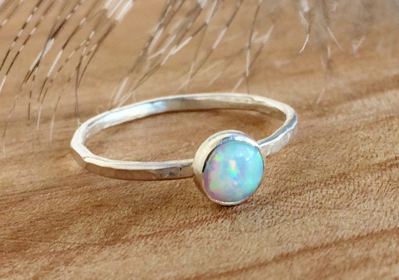 White Opal Ring Sterling Silver Opal Gemstone Stackable Rings Gemstone Rings for women Dainty Ring image 1