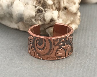 Copper Ear Cuff Tooled Leather Design Jewelry for Women