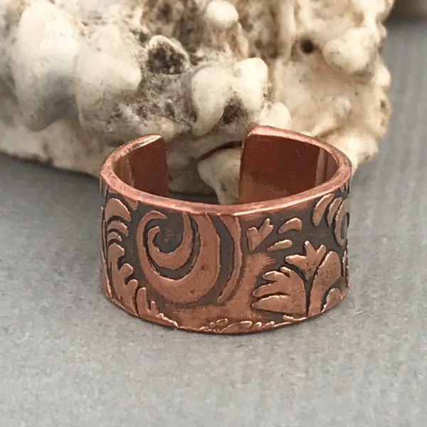 Copper Ear Cuff Tooled Leather Design Jewelry for Women