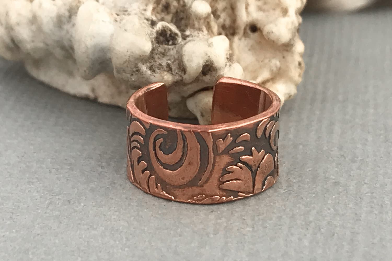 Copper Ear Cuff Tooled Leather Design Jewelry for Women