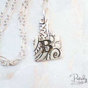 Personalized Tiny Cow Tag For Women Paisley Textured Cattle Tag Necklace Sterling Silver Initial Necklace Cowgirl Jewelry