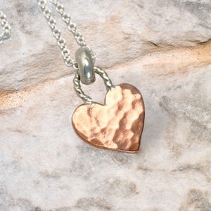 Tiny Copper Heart Necklace Copper Heart Pendant Gift for Women Copper Heart Charm image 1