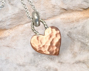 Tiny Copper Heart Necklace - Copper Heart Pendant Gift for Women - Copper Heart Charm