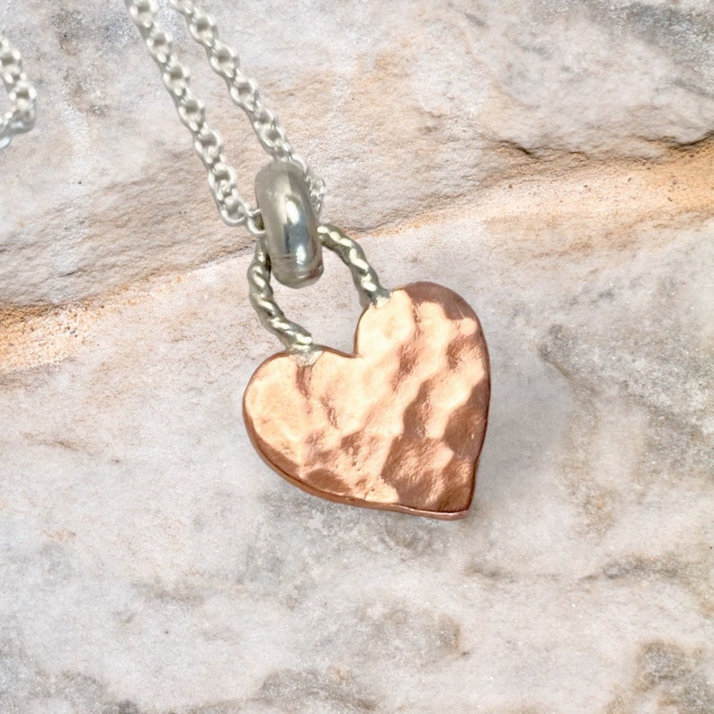 Tiny Copper Heart Necklace Copper Heart Pendant Gift for Women Copper Heart Charm image 1