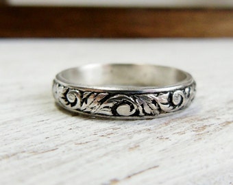 Textured Vine Ring Filigree Wedding Band Silver Floral Wedding Ring leaf Wedding Ring For Her Sterling Silver Wedding Band