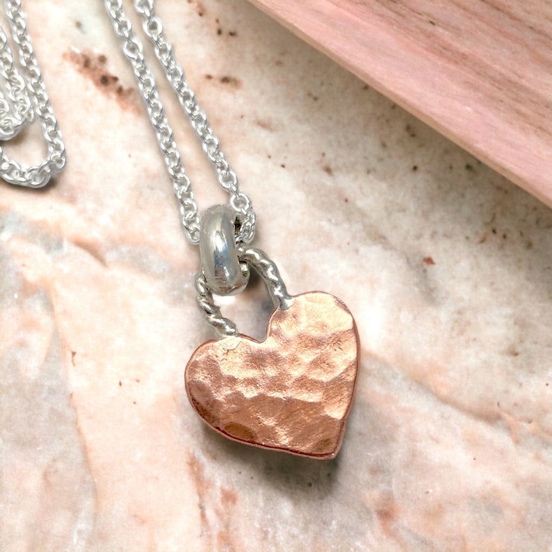 Tiny Copper Heart Necklace Copper Heart Pendant Gift for Women Copper Heart Charm image 3