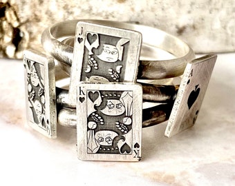 Sterling Silver Poker Card Ring: playing cards, Luck Ring Gambler Casino Game Ring