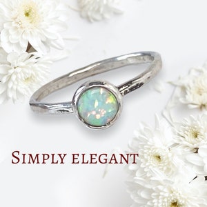 White Opal Ring Sterling Silver Opal Gemstone Stackable Rings Gemstone Rings for women Dainty Ring image 10