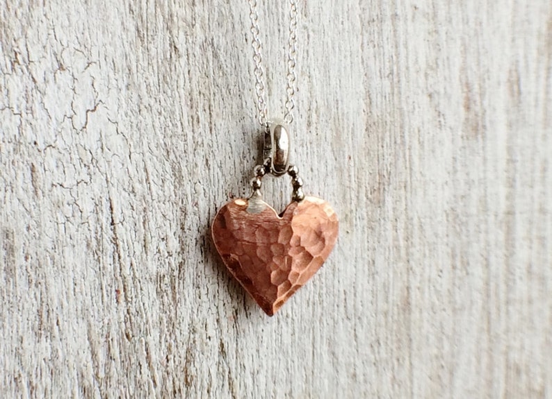 Tiny Copper Heart Necklace Copper Heart Pendant Gift for Women Copper Heart Charm image 4