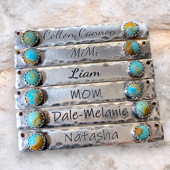 Personalized Bar Necklace for Women Turquoise and Sterling Silver