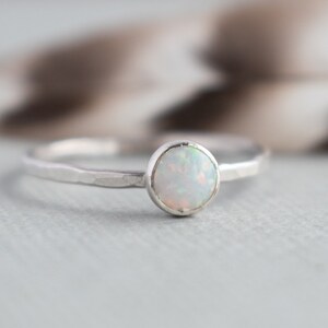 White Opal Ring Sterling Silver Opal Gemstone Stackable Rings Gemstone Rings for women Dainty Ring image 3