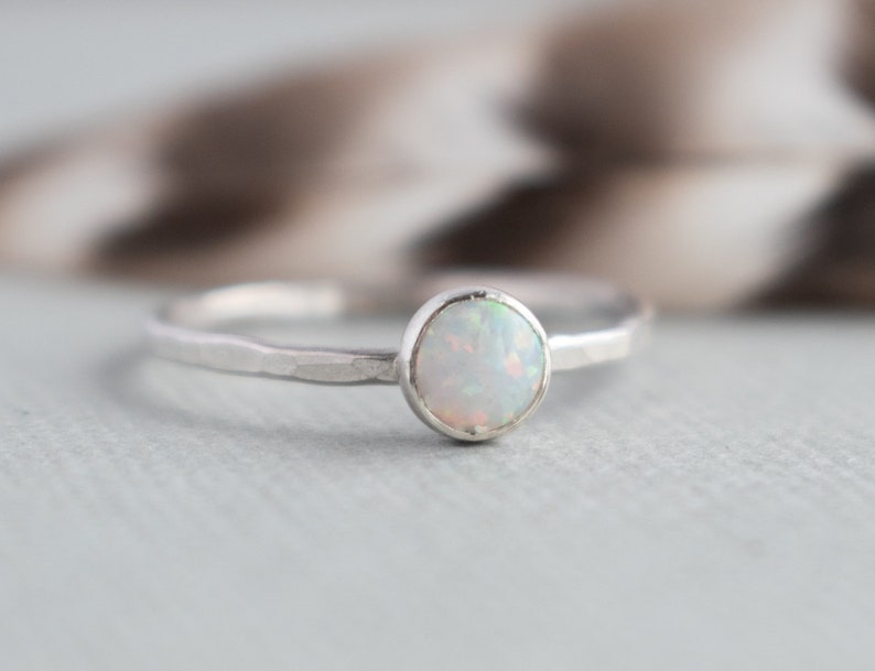 White Opal Ring Sterling Silver Opal Gemstone Stackable Rings Gemstone Rings for women Dainty Ring image 3