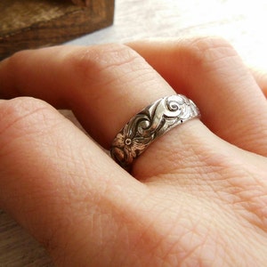 Wide Floral Band  sterling Silver Band  Sterling Silver - Floral jewelry - western jewelry for Her - Rings for women