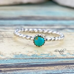 Turquoise Ring, Sterling Silver Rope Band, Stacking Rings for her, Gift for Mom, Cowgirl Style Jewelry