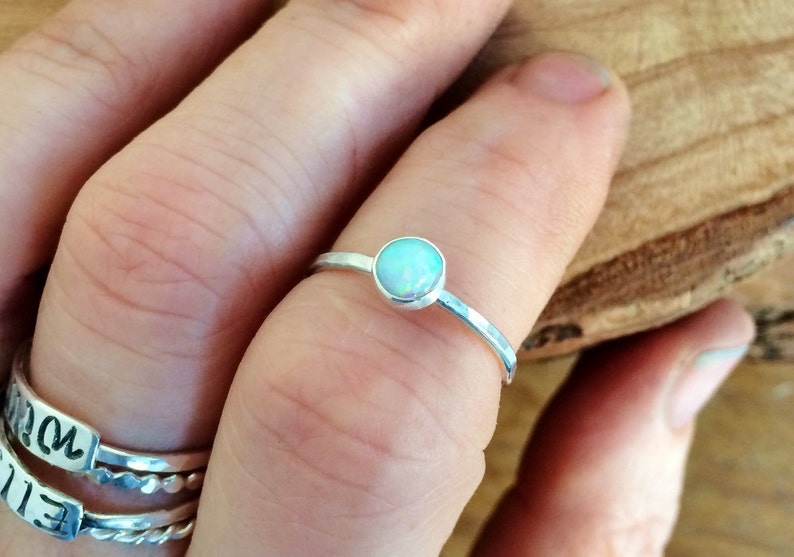 White Opal Ring Sterling Silver Opal Gemstone Stackable Rings Gemstone Rings for women Dainty Ring image 4