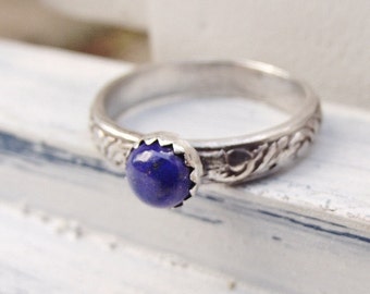 lapis Lazuli Ring - Sterling Silver Blue Lapis Gemstone Ring - Handmade Lapis Ring - Lapis Stacking Rings - Lapis Ring