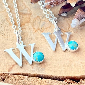 Collar con letra personalizada, piedra turquesa, plata esterlina, dije inicial personalizado, regalo para mujer, regalo para mamá, hermana, joyería turquesa genuina