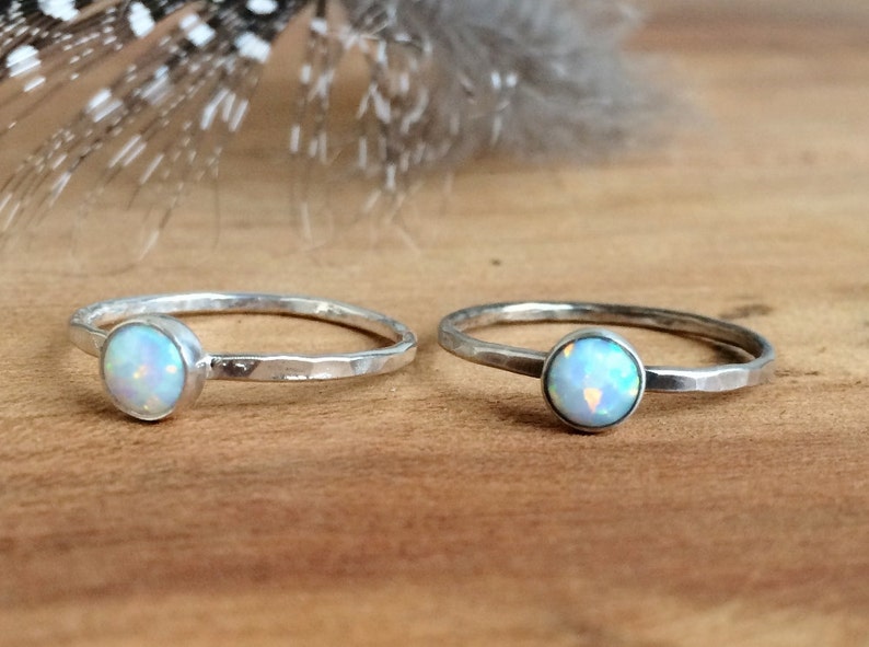 White Opal Ring Sterling Silver Opal Gemstone Stackable Rings Gemstone Rings for women Dainty Ring image 5