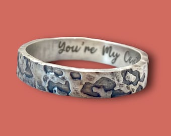 8mm Sterling Silver Cheetah Print Ring, Engraved Message Ring