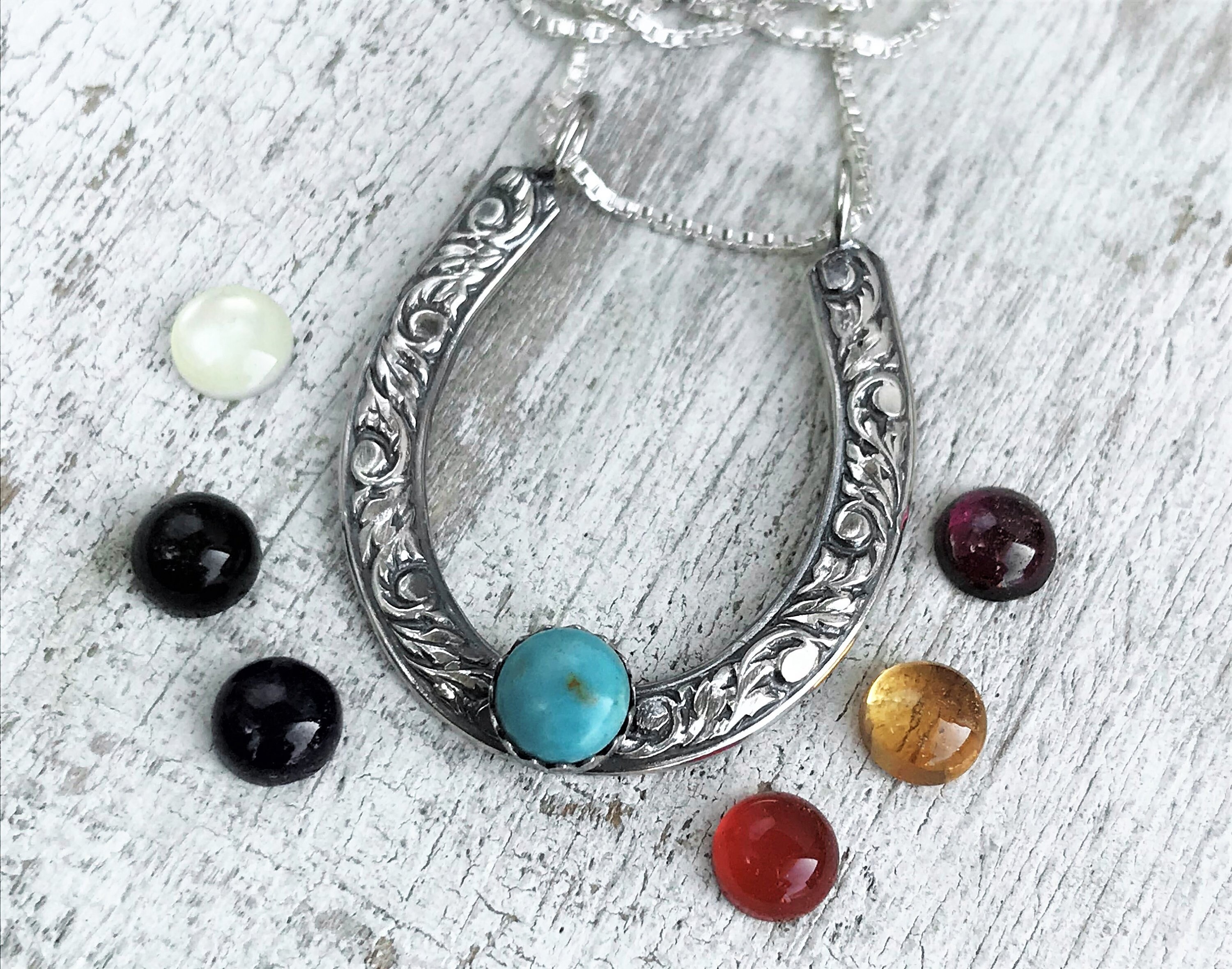 Rustic Sterling Silver Horseshoe Pendant Turquoise Necklace Etsy
