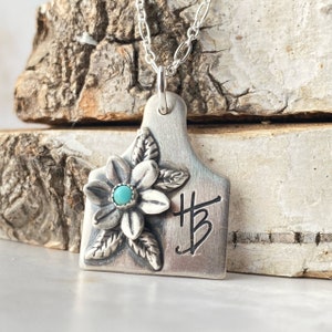 Cattle Tag Necklace, Amethyst Necklace, Sterling silver Gemstone Necklace, Cowgirl Jewelry, Gift for Mom Personalized Pendant