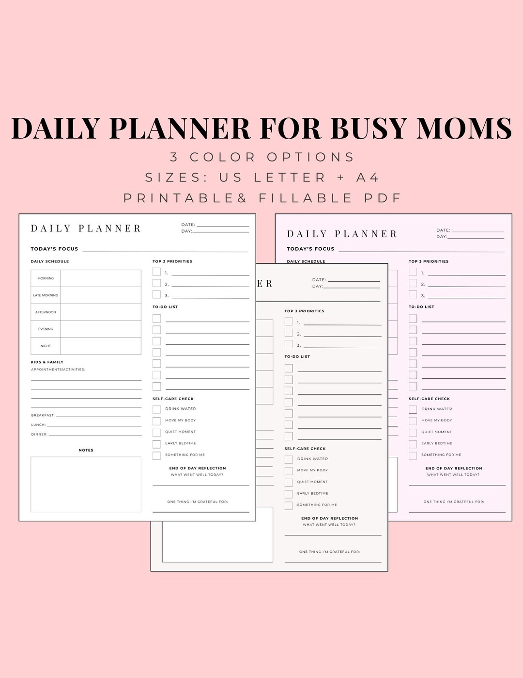 Daily Planner Printable & Fillable for Busy Moms - Etsy