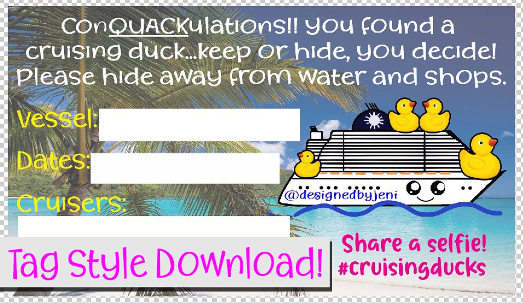 Printable Cruising Duck Tags/ Cruising Duck Tag Download - Etsy