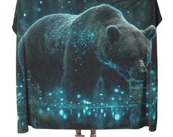 Manta de sherpa de vellón con diseño de oso grizzly bioluminiscente