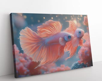 Elegante lienzo de pez Betta para pared, escena submarina