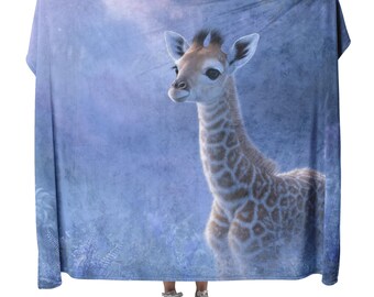Baby Giraffe With Snowflake Fur In Whimsical Winter Jungle With Soft Pastel Glow Sherpa Fleece Blanket