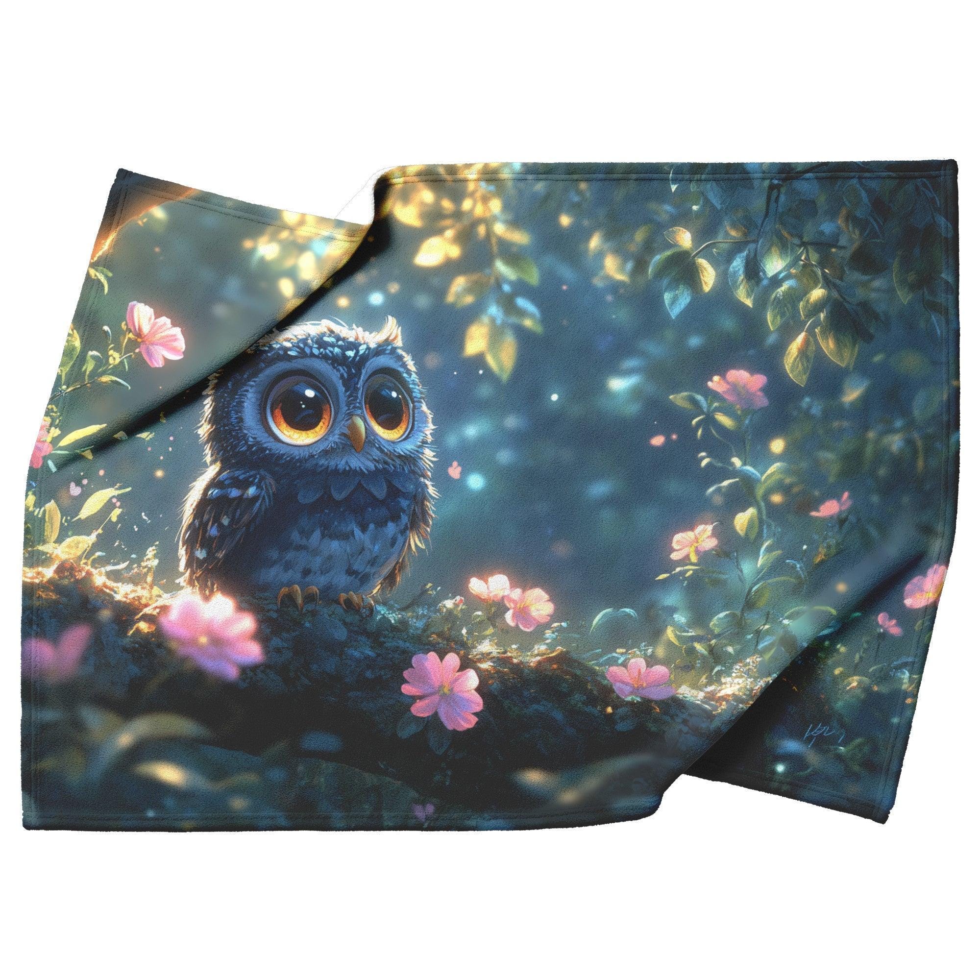 Expressive Owl Cozy Fleece Sherpa Blanket Whimsical Forest Charm