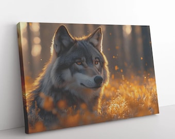 Majestic Wolf in Golden Sunset Forest   Christian Canvas Wall Art Decor
