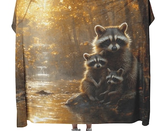 Manta polar sherpa de la familia de mapaches: reflejos de luz solar dorada