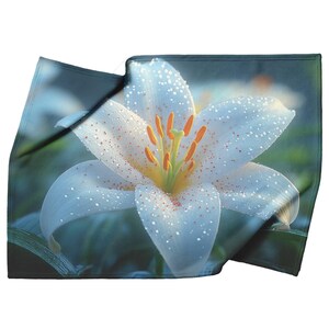 Delicate White Lily with Dew Drops Fleece Sherpa Blanket Ultra Soft Cozy Perfect for Home Gift