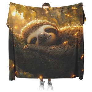 Manta polar Sherpa con diseño de perezoso bebé, luciérnagas brillantes y cálida luz solar