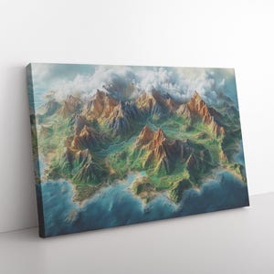 Fantasy Weltkarte Insel Berge Meer Ozean Leinwand Wand Kunst Dekor