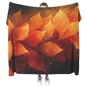 Autumn Leaves Fleece Blanket: Orange, Yellow, and Red Swirls