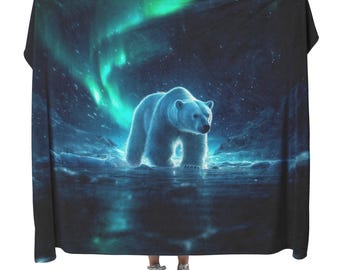 Polar Bear Aurora Borealis Fleece Sherpa Blanket