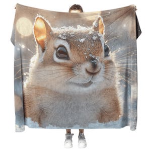 Chipmunk Standing in Snowy Forest Surrounded by Glowing Frost Covered Branches and Twinkling Snowflakes Fleece Sherpa Blanket