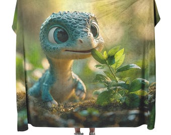 Baby Brachiosaurus Fleece Blanket, Pastel Green Dinosaur Sherpa