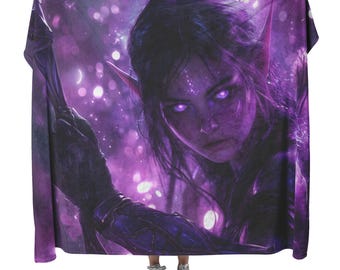 Night Elf Hunter Sherpa Blanket: World of Warcraft Fantasy Design