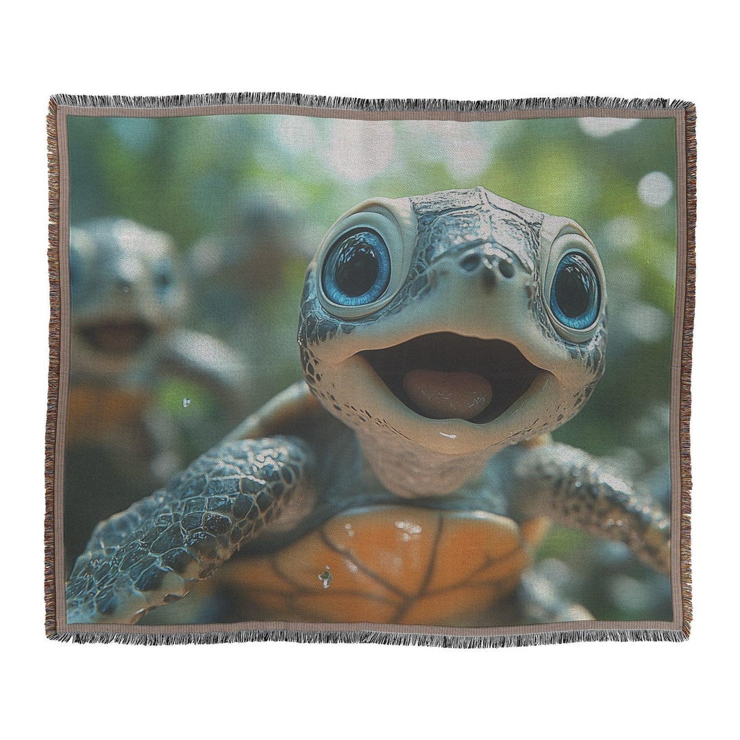 Expressive Turtle Happy Baby Turtles With Expressive Eyes in Serene Nature Cozy Woven ...